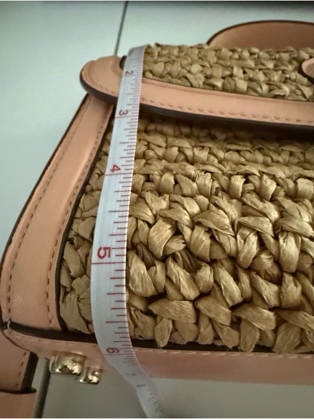 Coach Woven Straw Crossbody with Pink Leather Trim and Gold Buckle - Picture 6 of 7